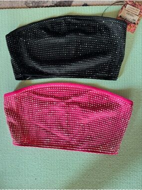 Jolie Rhinestone Bandeau Crop Top - Black & Hot Pink